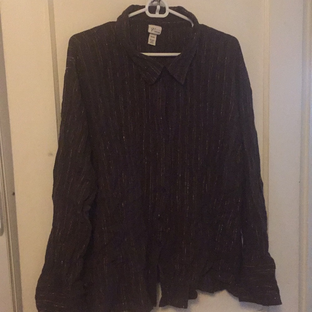Button up choc brown shirt with gold threading